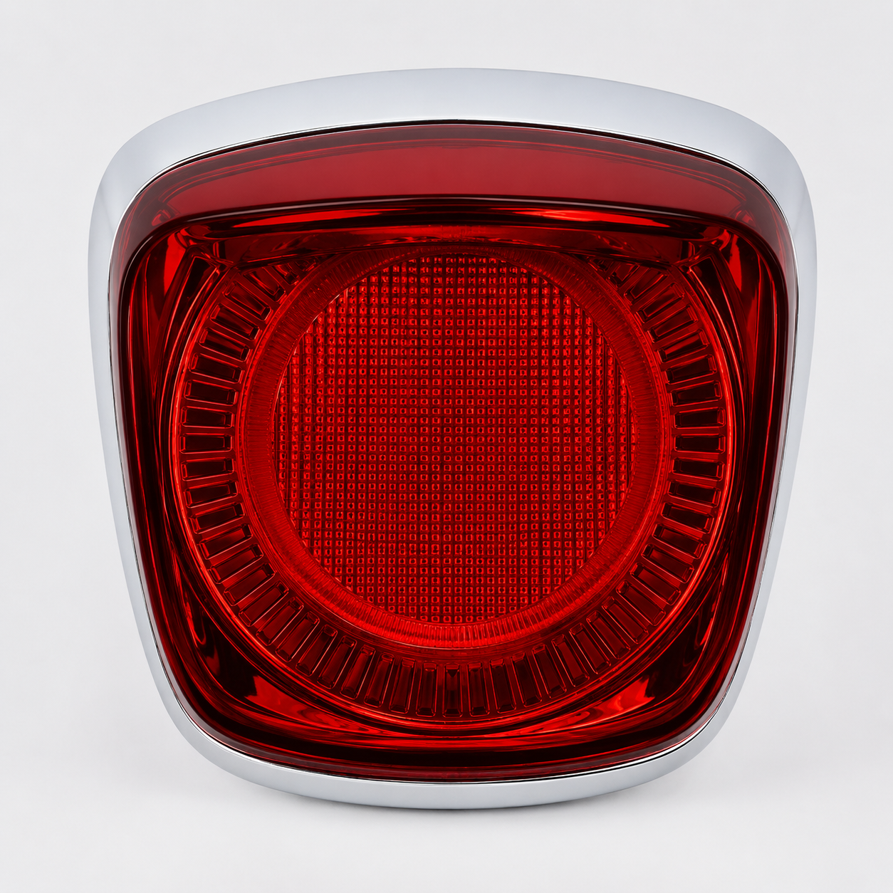 Premium LED rear tail light for Vespa Primavera and Sprint scooters displayed in multiple studio angles, close-up details, installed rear view, illuminated LED, and product housing on a clean white background.