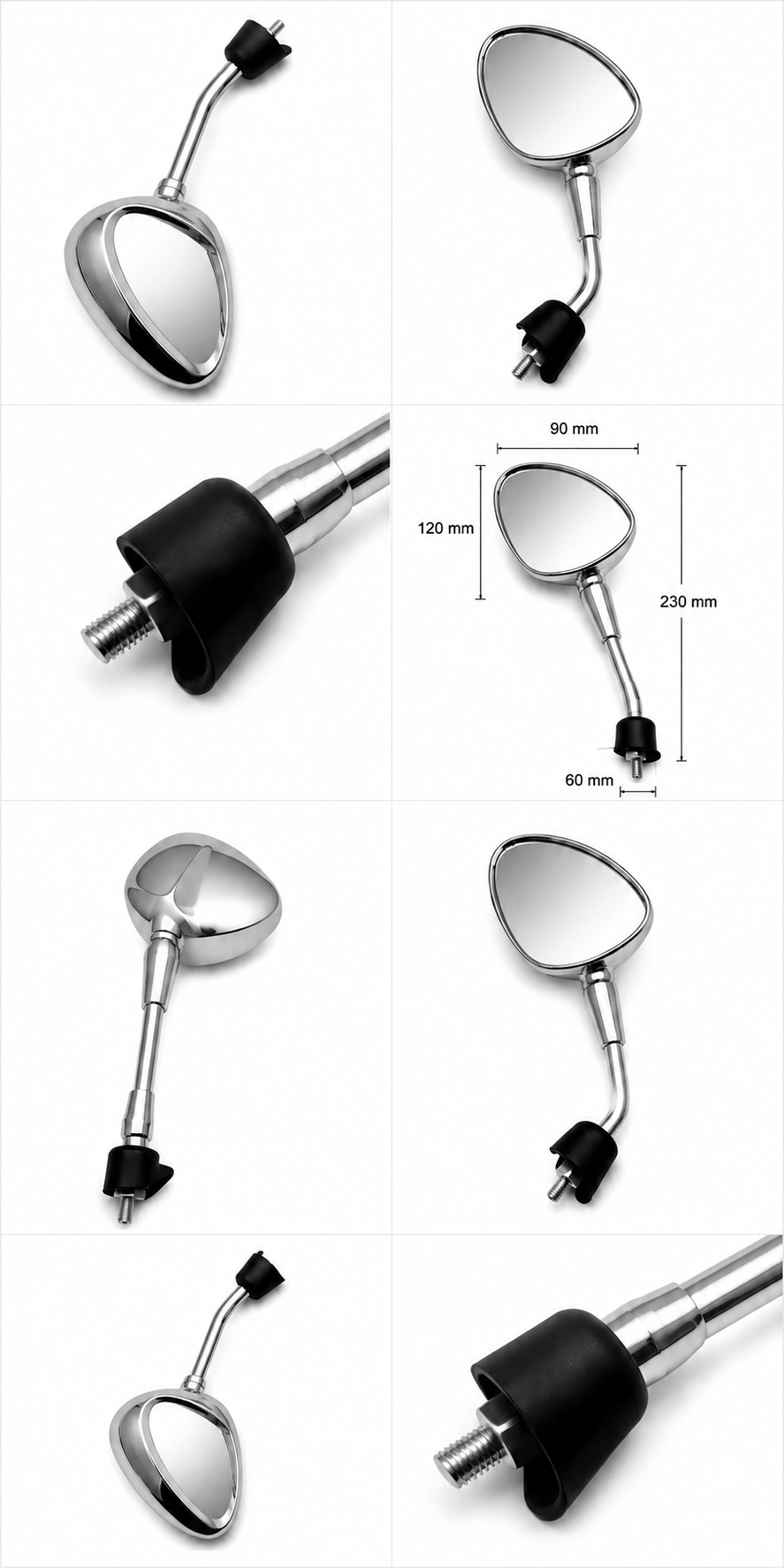 Pair of Dar Vespa chrome rear view mirrors for Vespa Primavera, Sprint, GTS, LX and S scooters with polished chrome finish