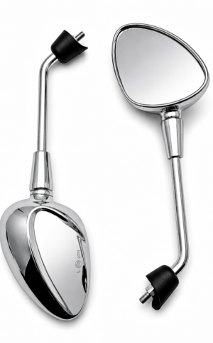 Pair of Dar Vespa chrome rear view mirrors for Vespa Primavera, Sprint, GTS, LX and S scooters with polished chrome finish