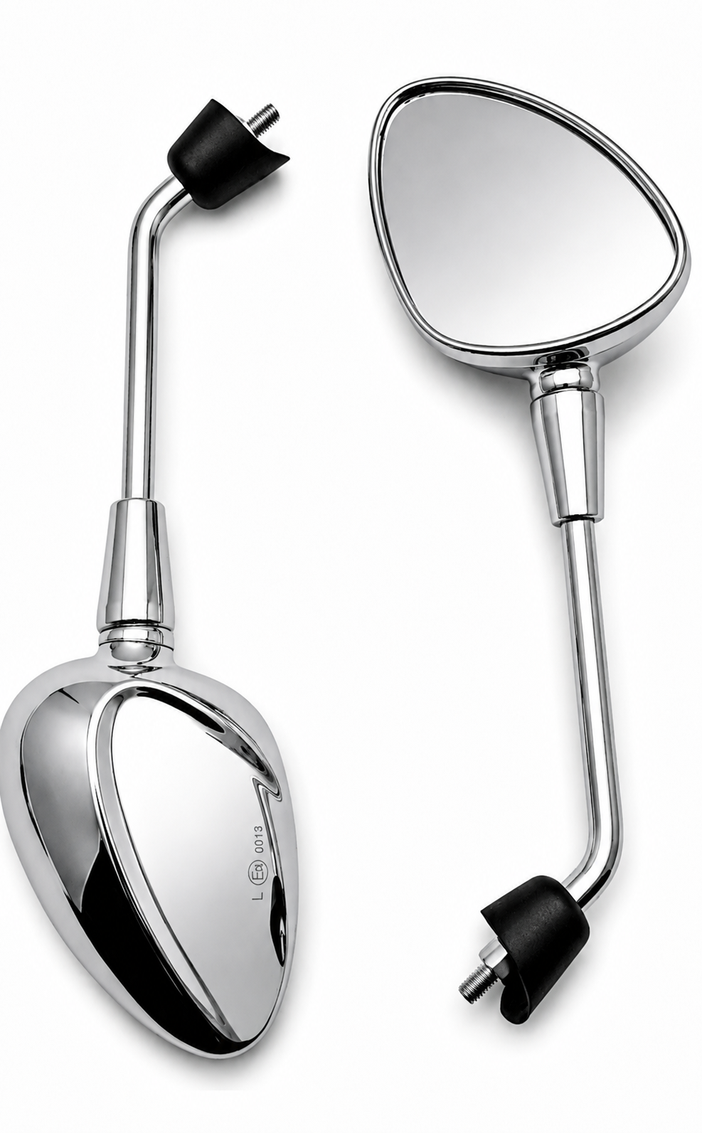 Pair of Dar Vespa chrome rear view mirrors for Vespa Primavera, Sprint, GTS, LX and S scooters with polished chrome finish