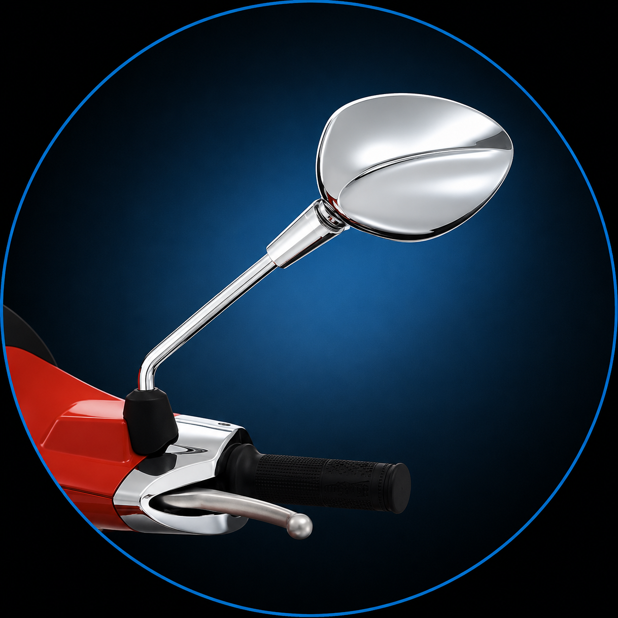 Pair of Dar Vespa chrome rear view mirrors for Vespa Primavera, Sprint, GTS, LX and S scooters with polished chrome finish