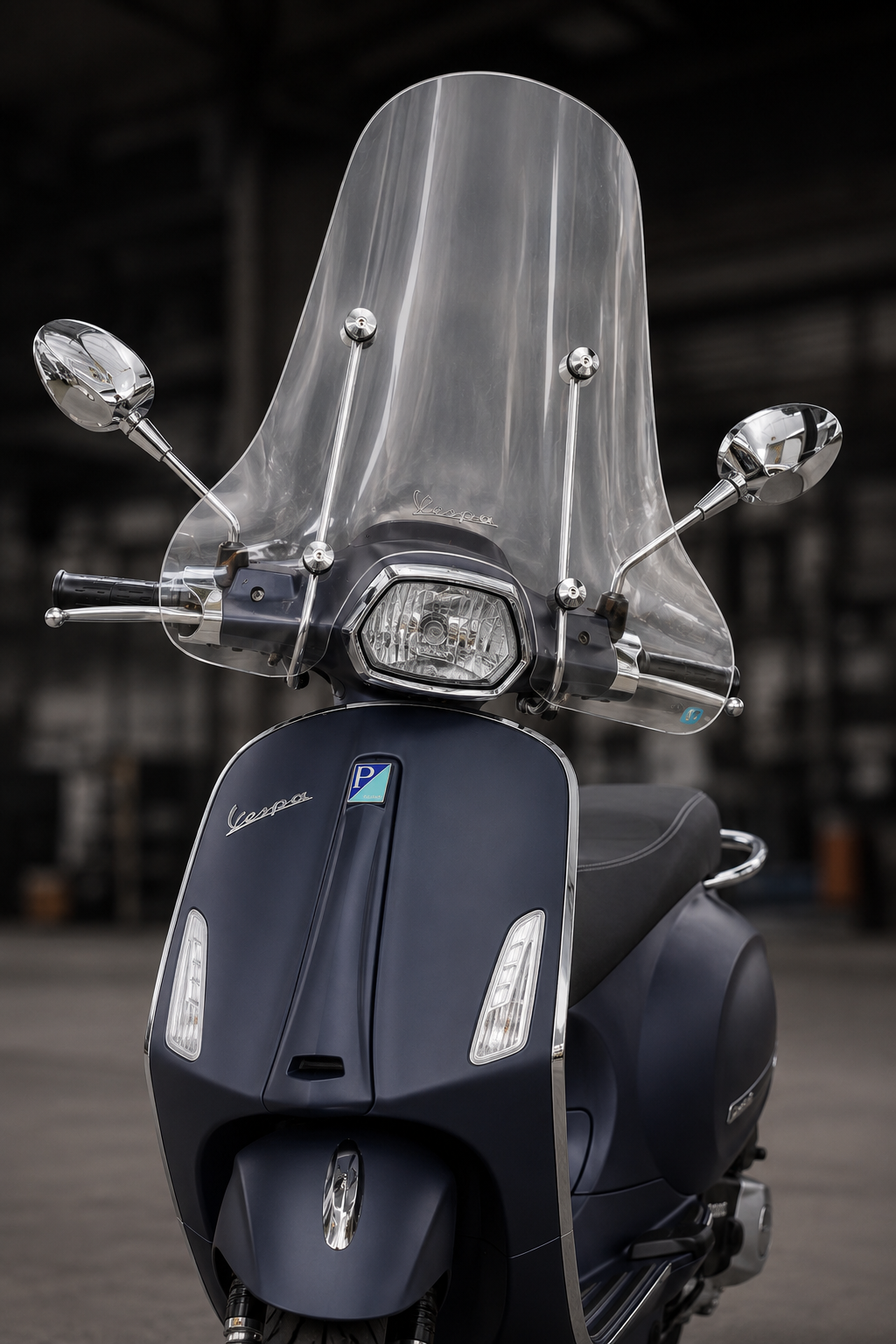 Pair of Dar Vespa chrome rear view mirrors for Vespa Primavera, Sprint, GTS, LX and S scooters with polished chrome finish