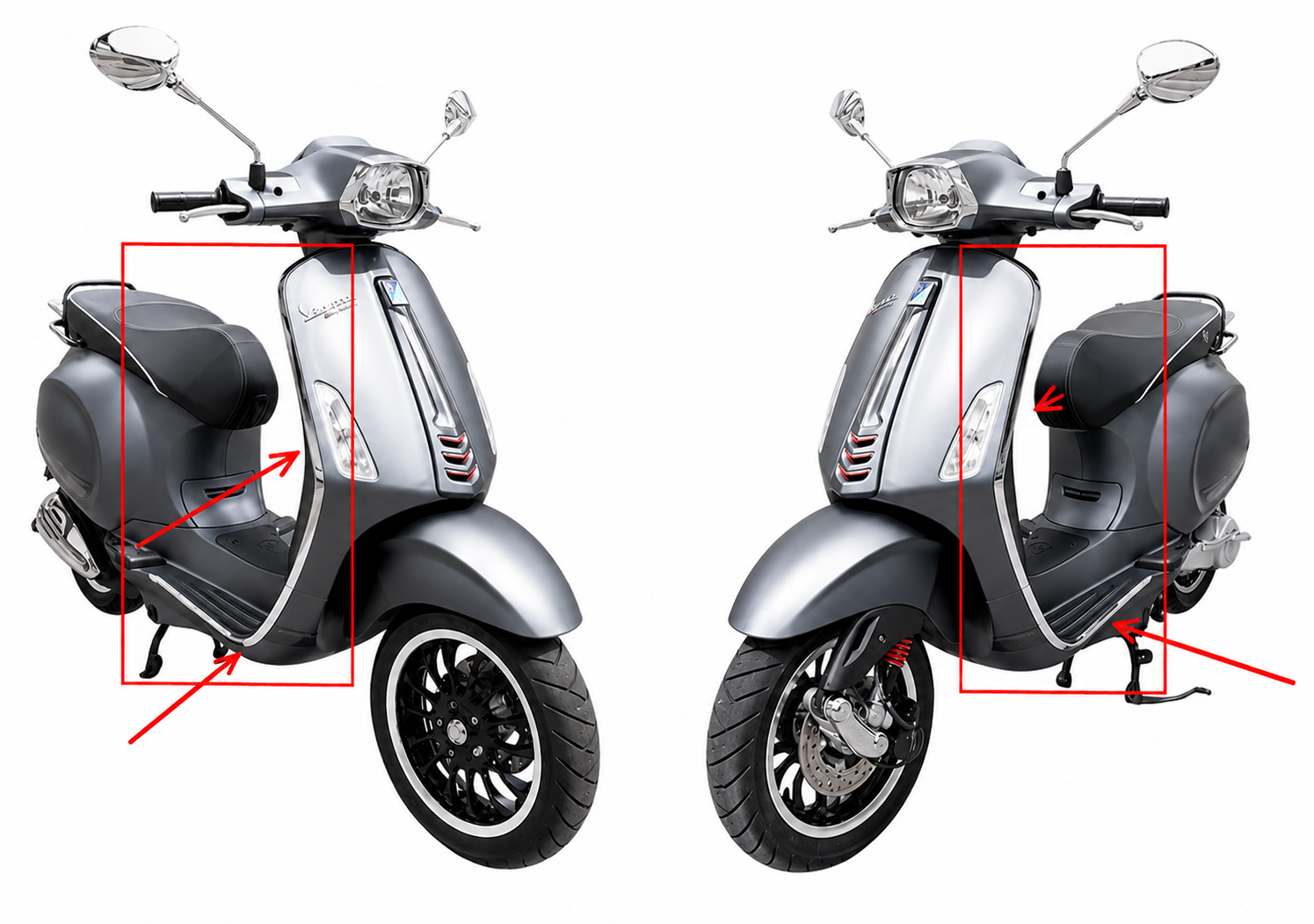 Vespa Primavera Sprint chrome trim kit 5 pieces front leg shield molding set